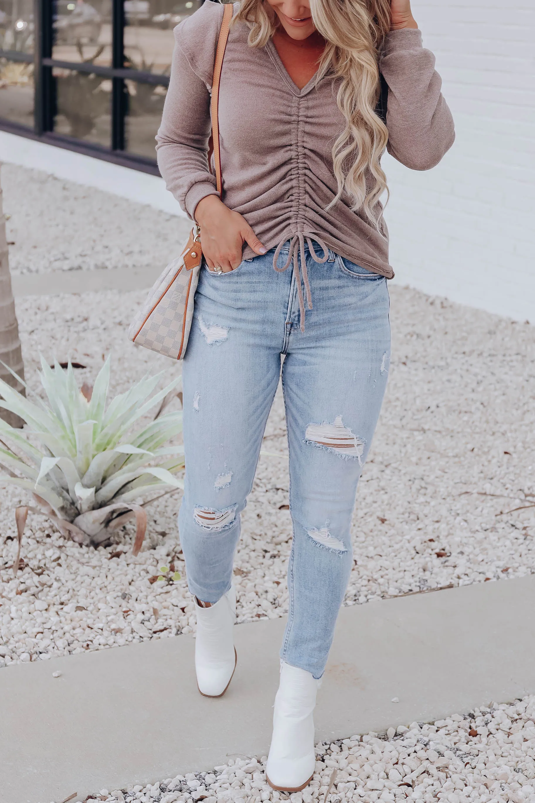 Landyn Ruched Drawstring Sweater - Mocha