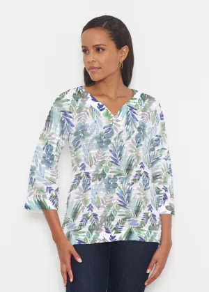 Leah Leaves (16258) ~ Banded 3/4 Bell-Sleeve V-Neck Tunic