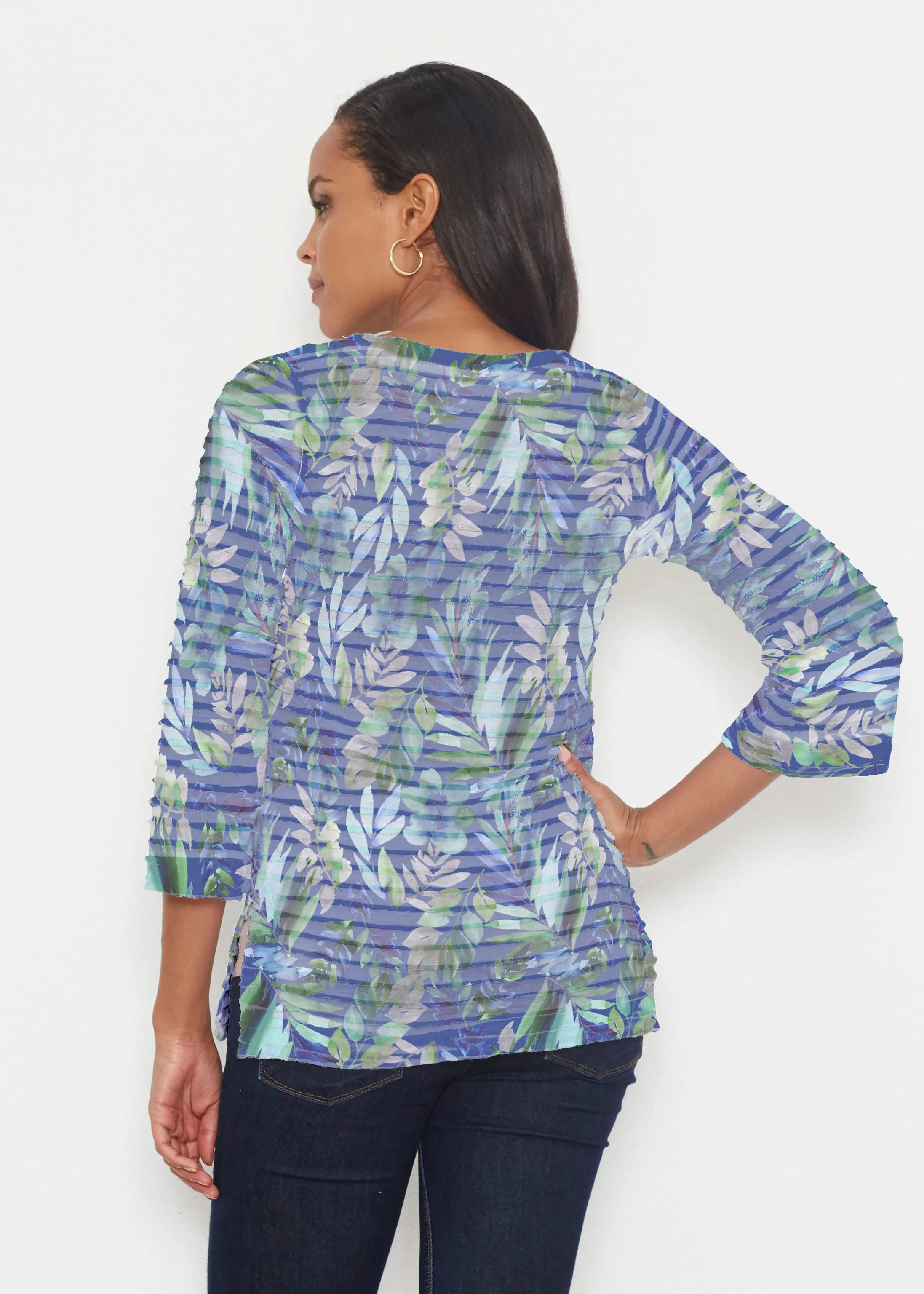 Leah Leaves (16258) ~ Banded 3/4 Bell-Sleeve V-Neck Tunic
