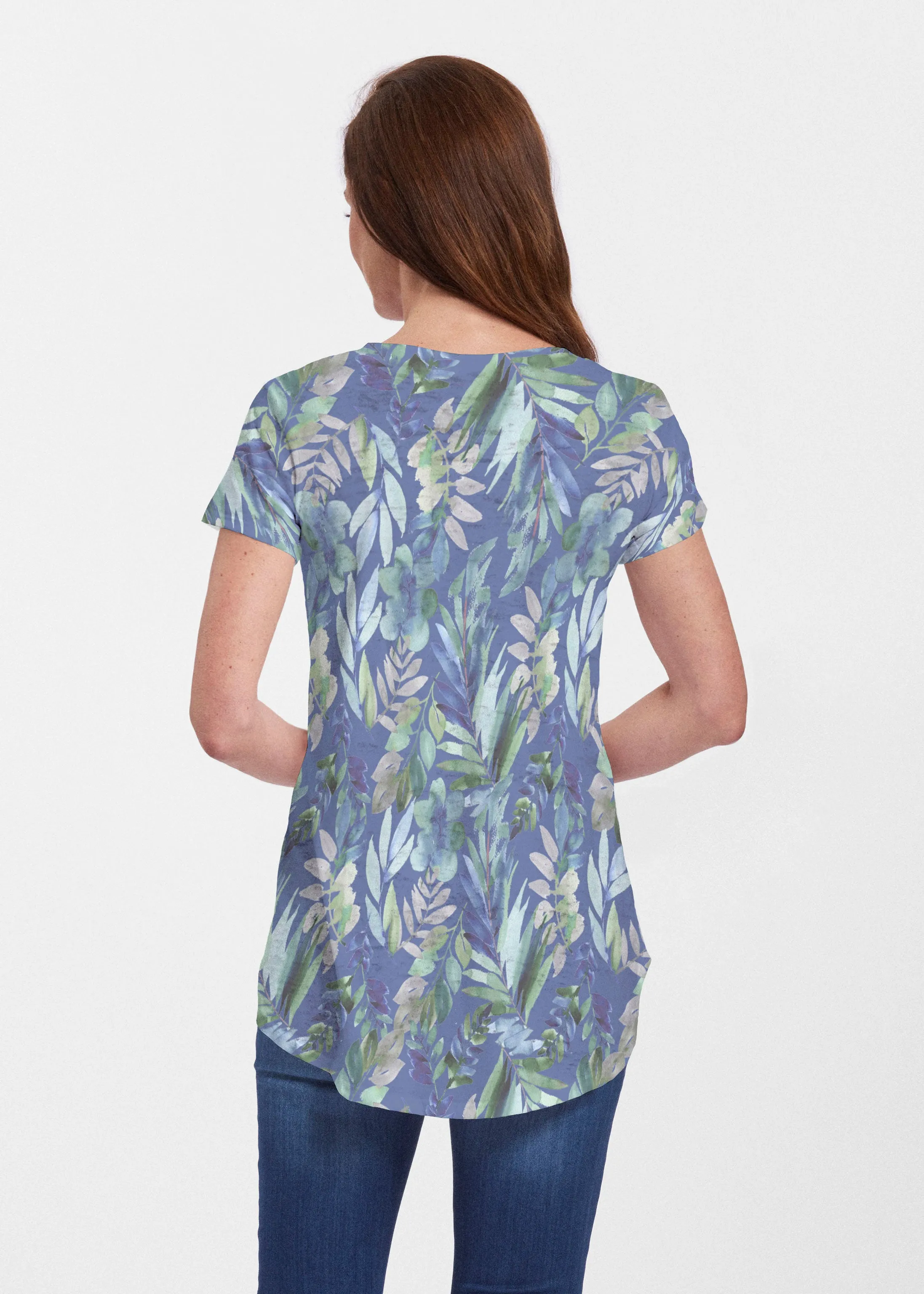 Leah Leaves (16258) ~ Short Sleeve Scoop Neck Flowy Tunic