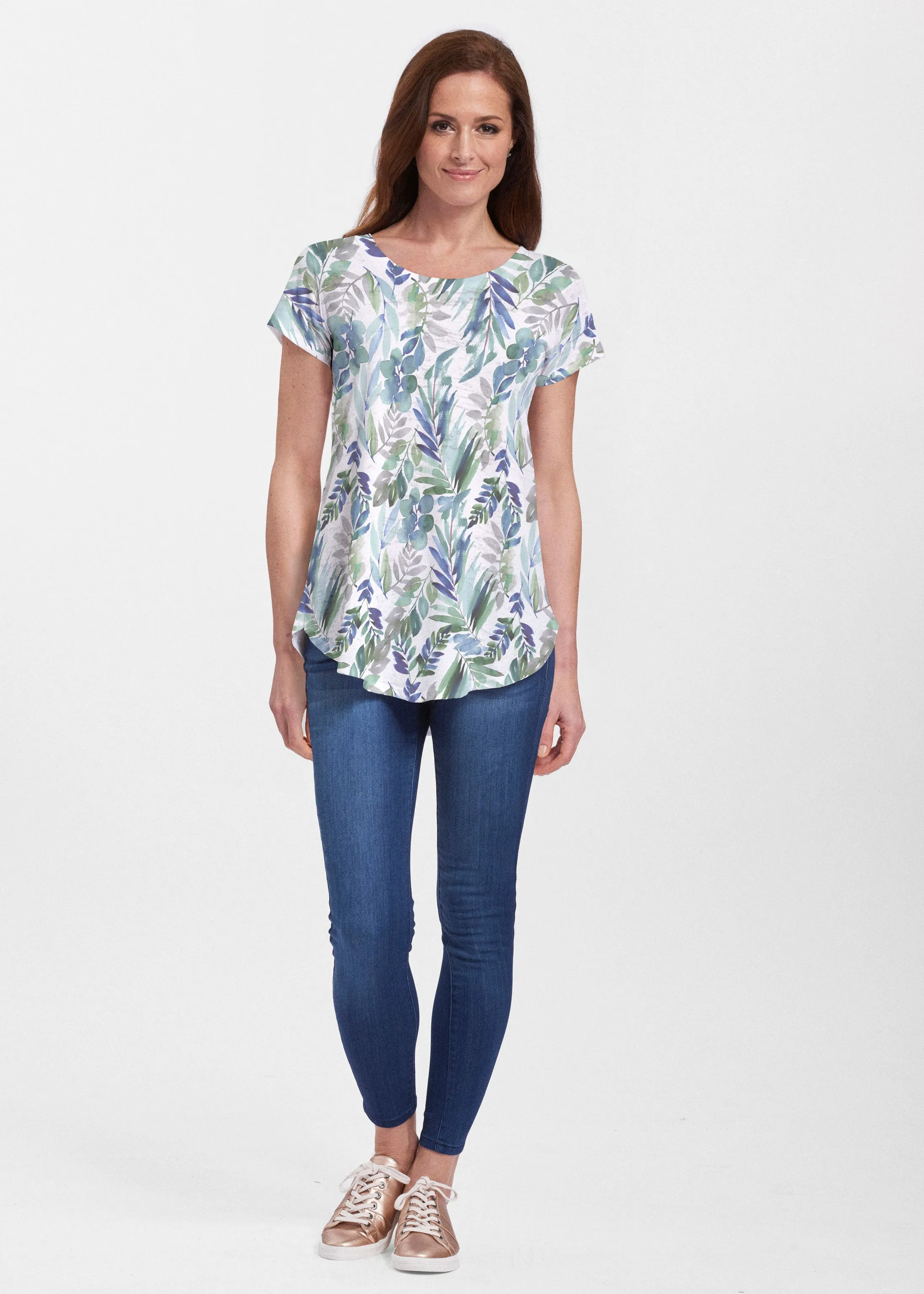 Leah Leaves (16258) ~ Short Sleeve Scoop Neck Flowy Tunic