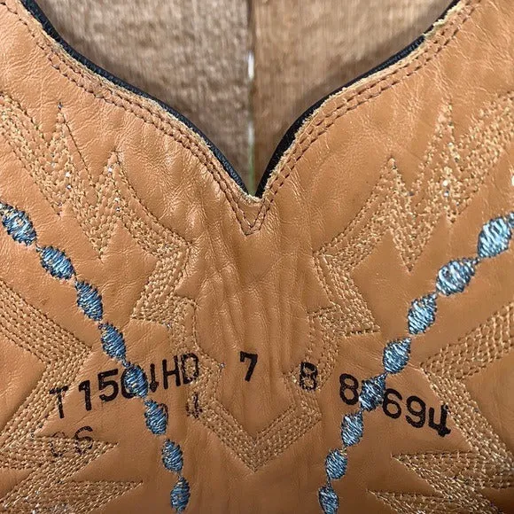 LUCCHESE Ostrich Exotic Crepe Sole Roper Blue Black Cowgirl Cowboy Western Boots