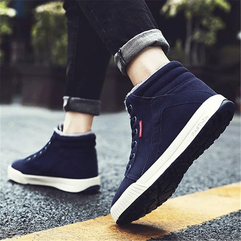 Men Ankle Boots Flock Shoes Fur Boots Winter Cotton Shoes Booties Anti-Skid Flat Platform Snow Boots