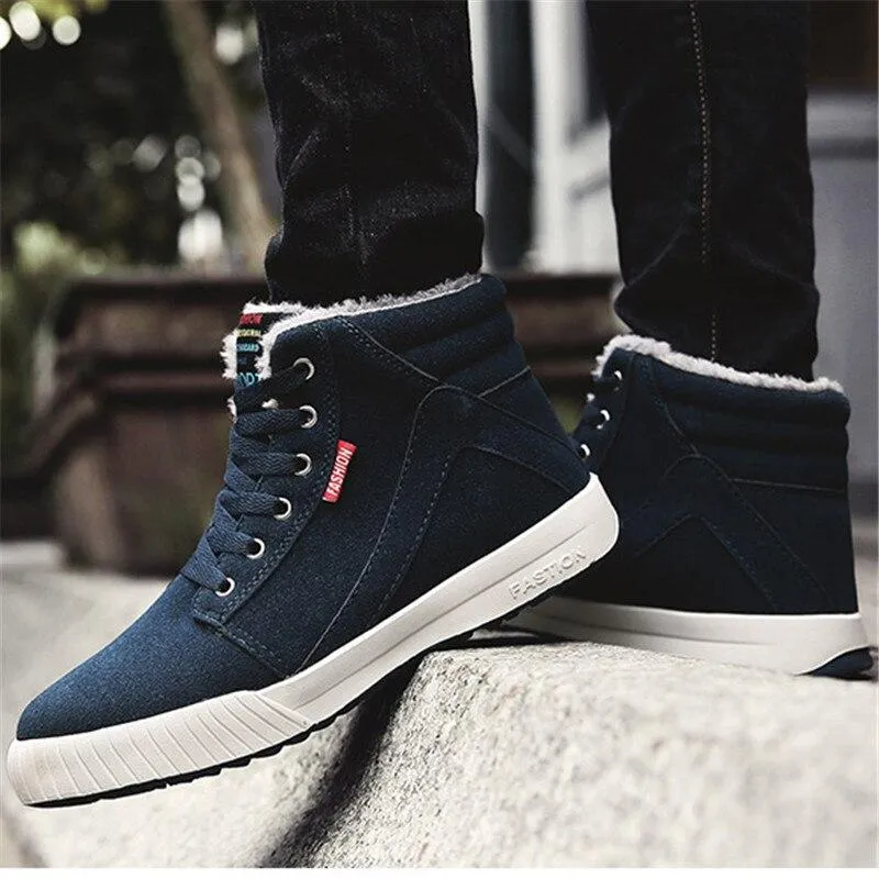 Men Ankle Boots Flock Shoes Fur Boots Winter Cotton Shoes Booties Anti-Skid Flat Platform Snow Boots