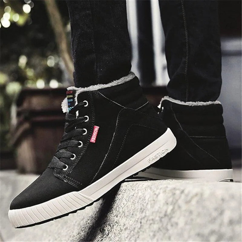 Men Ankle Boots Flock Shoes Fur Boots Winter Cotton Shoes Booties Anti-Skid Flat Platform Snow Boots
