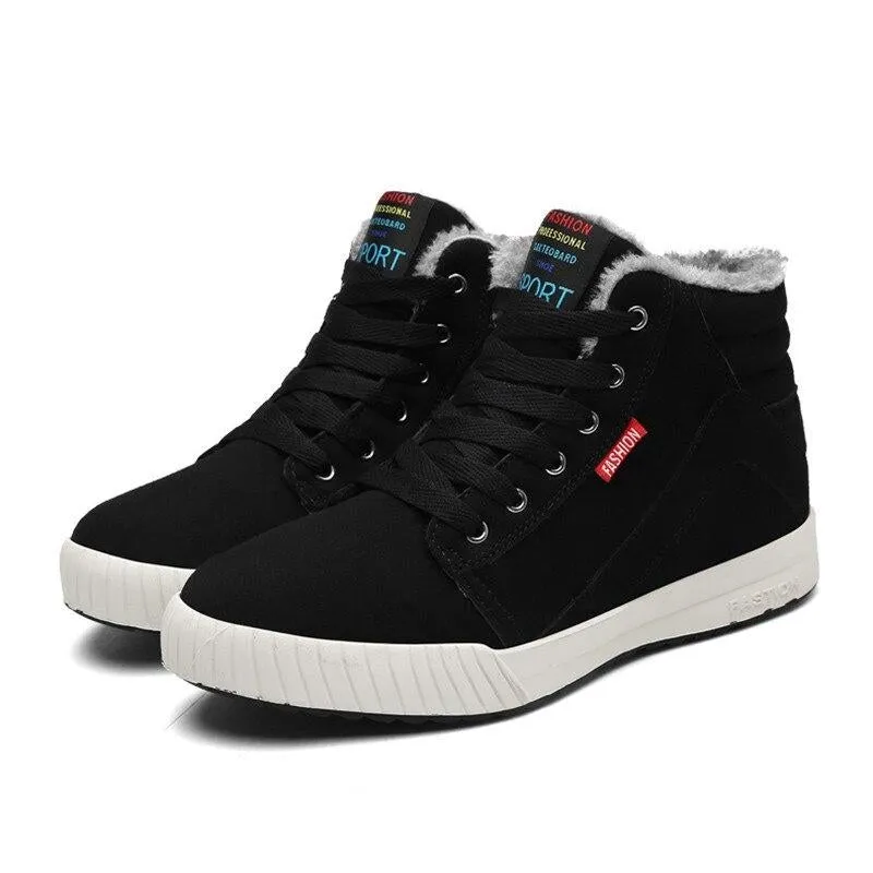 Men Ankle Boots Flock Shoes Fur Boots Winter Cotton Shoes Booties Anti-Skid Flat Platform Snow Boots