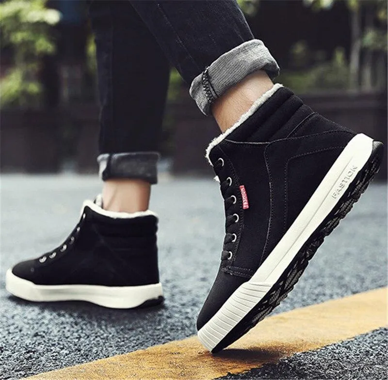 Men Ankle Boots Flock Shoes Fur Boots Winter Cotton Shoes Booties Anti-Skid Flat Platform Snow Boots