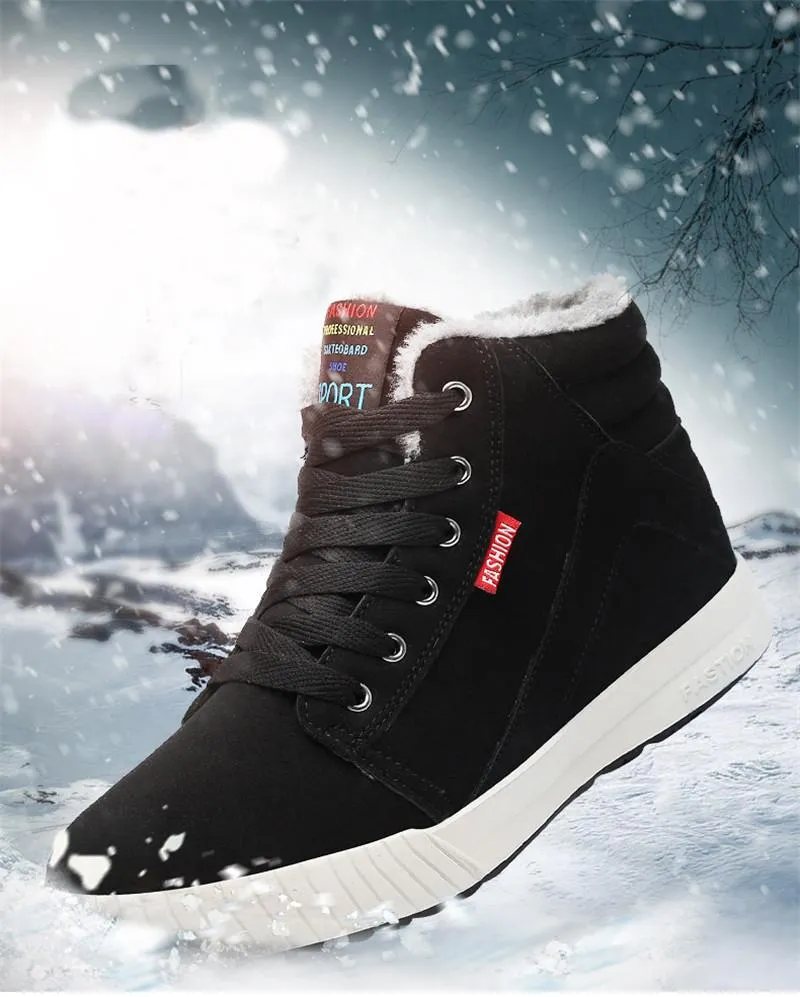 Men Ankle Boots Flock Shoes Fur Boots Winter Cotton Shoes Booties Anti-Skid Flat Platform Snow Boots