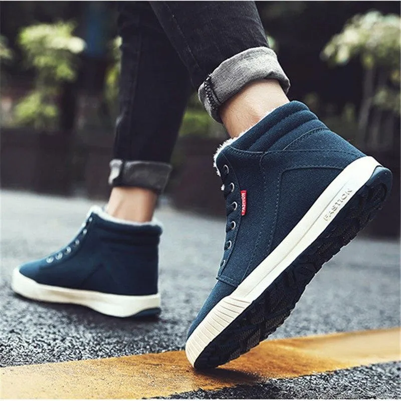 Men Ankle Boots Flock Shoes Fur Boots Winter Cotton Shoes Booties Anti-Skid Flat Platform Snow Boots