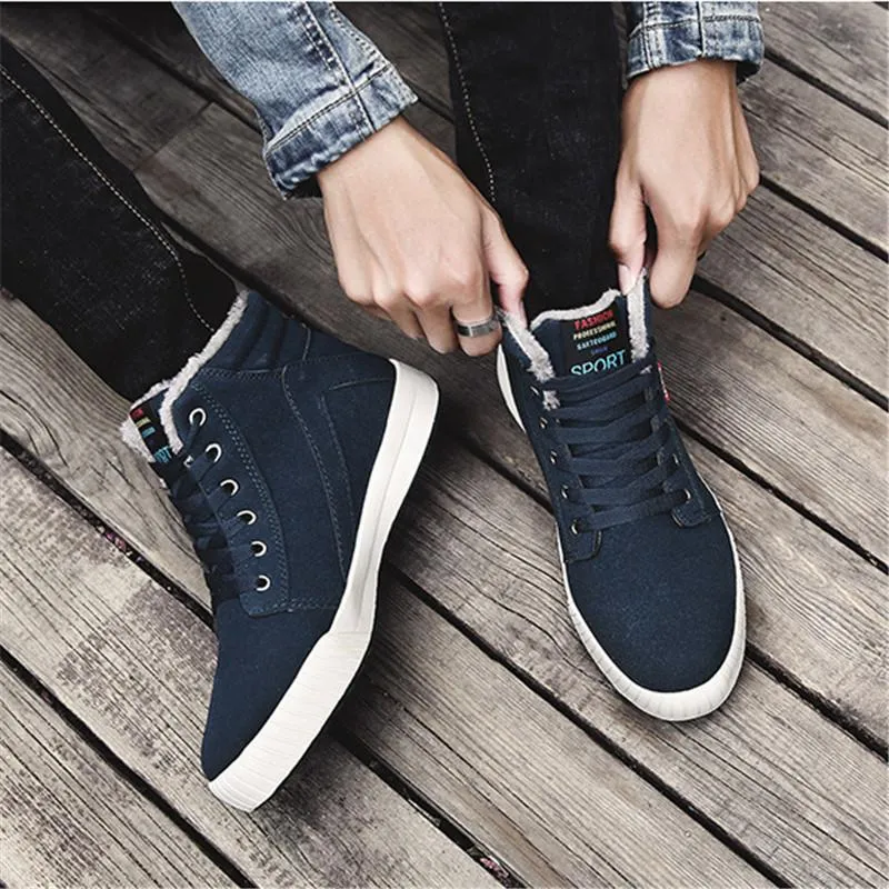 Men Ankle Boots Flock Shoes Fur Boots Winter Cotton Shoes Booties Anti-Skid Flat Platform Snow Boots