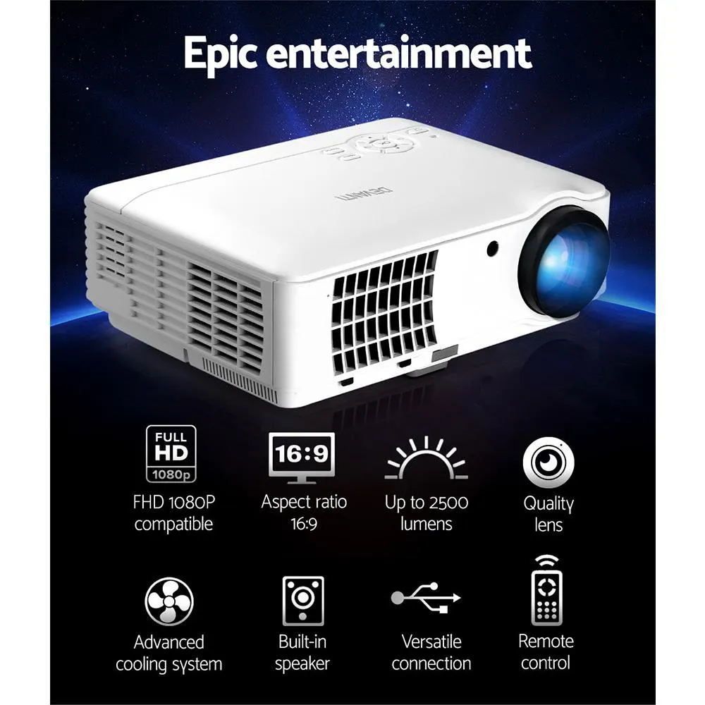 Mini Video Projector Portable HD 1080P 2500 Lumens Home Theater USB VGA