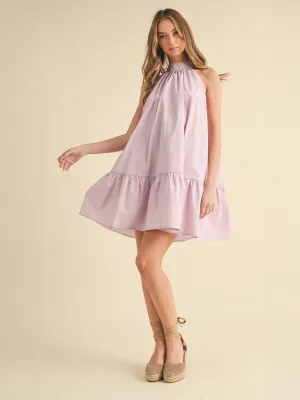 Mock Neck Bow Back A-Line Mini Dress