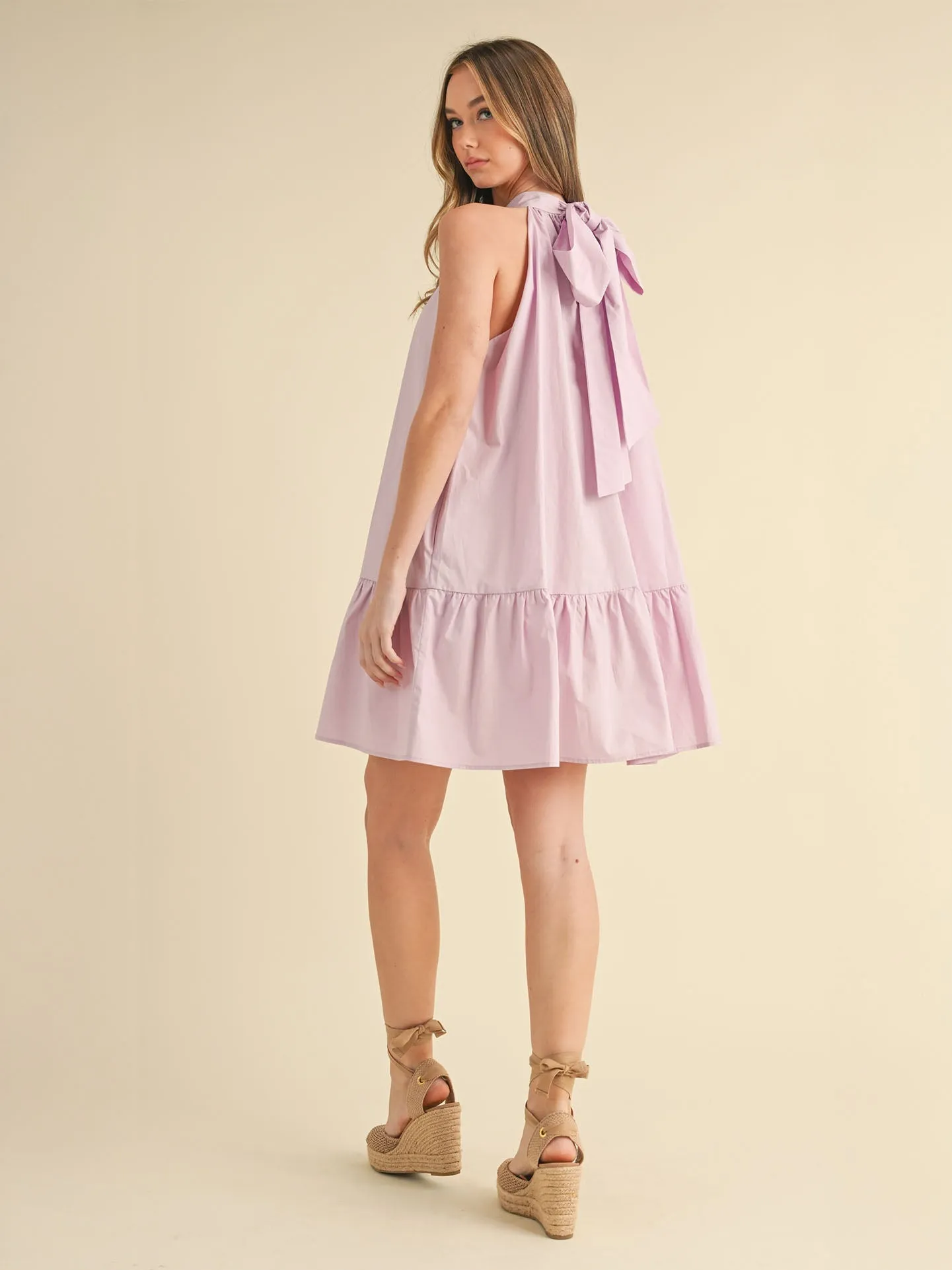 Mock Neck Bow Back A-Line Mini Dress