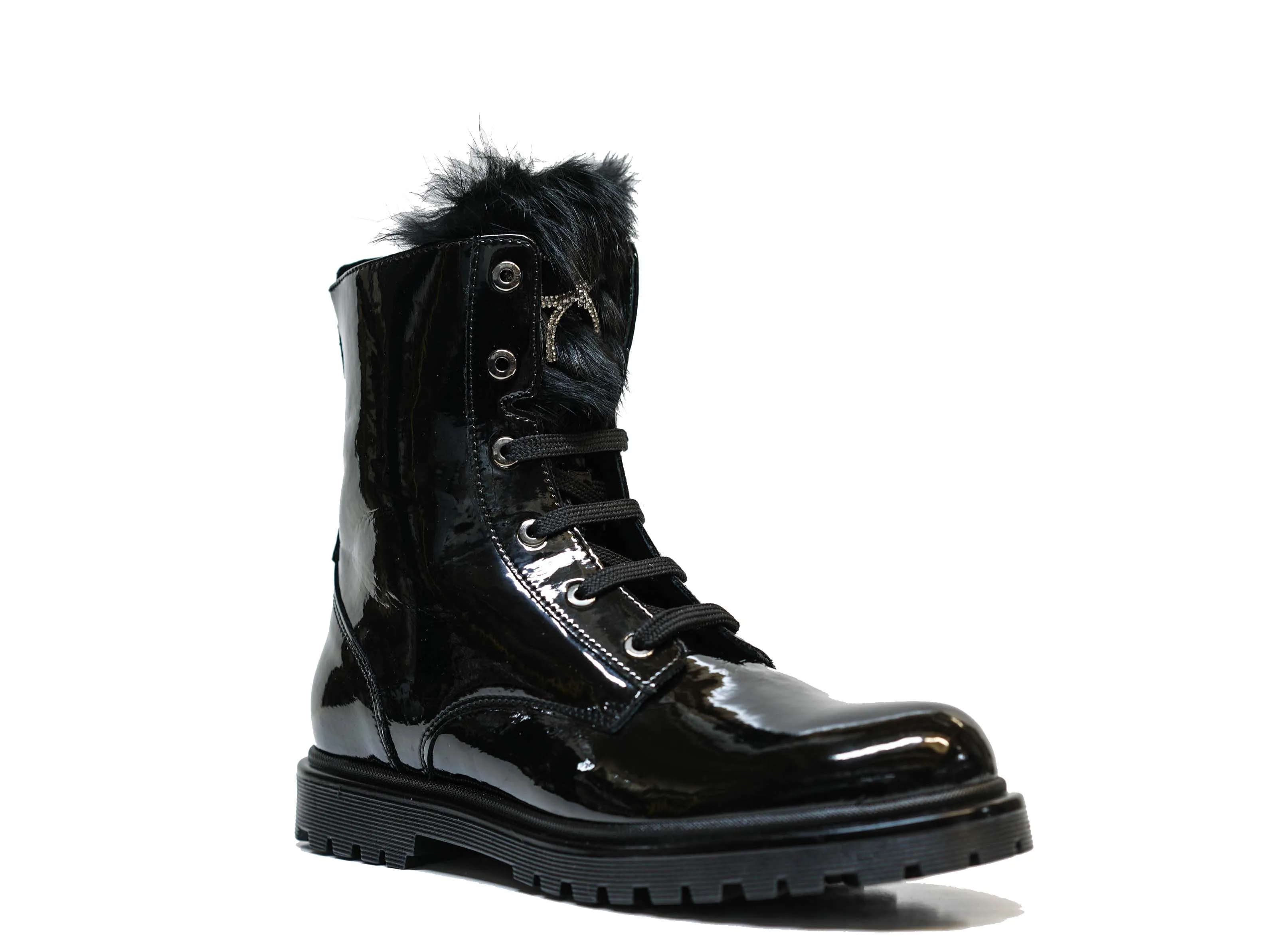 Morelli Women's Black Patent Lace Up Boot 50604