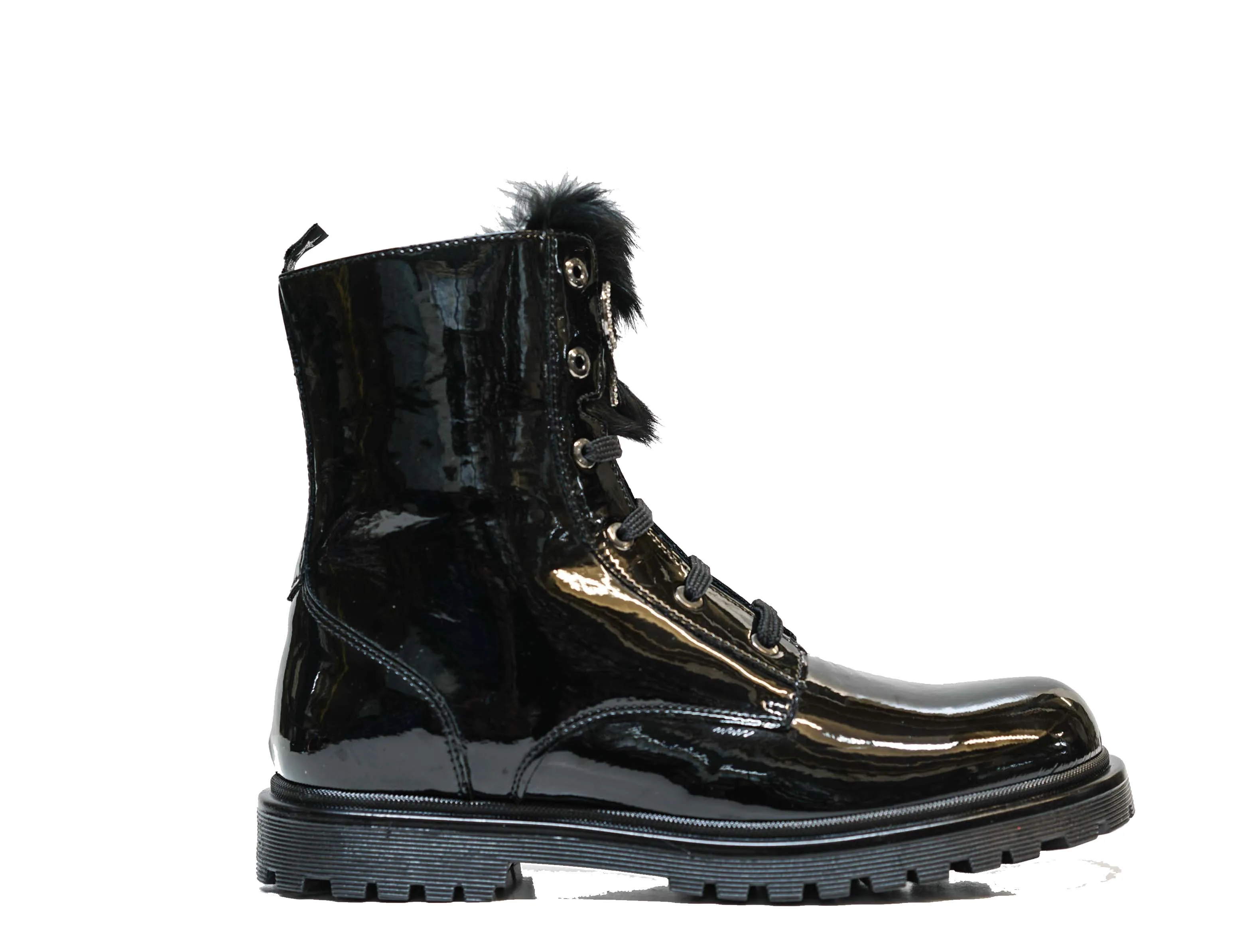 Morelli Women's Black Patent Lace Up Boot 50604