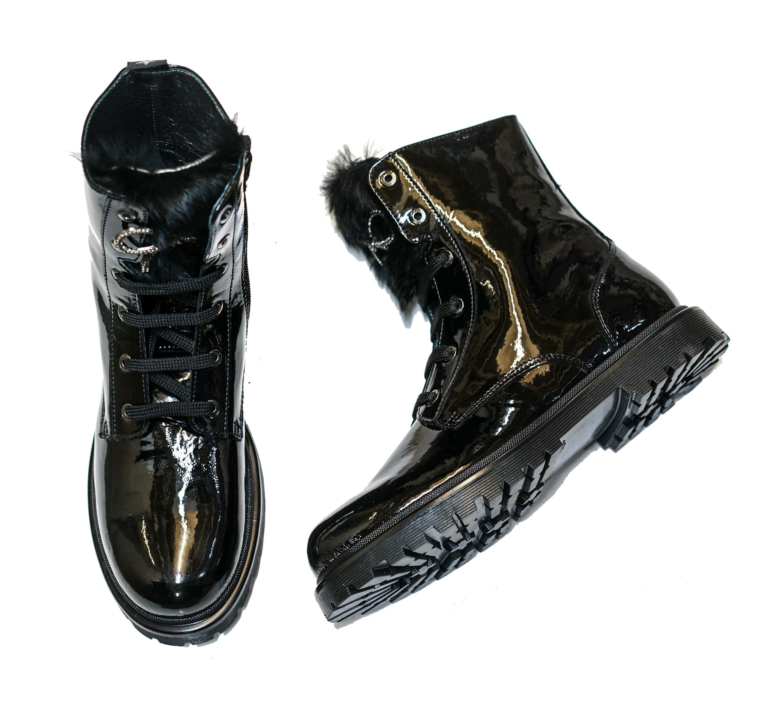 Morelli Women's Black Patent Lace Up Boot 50604