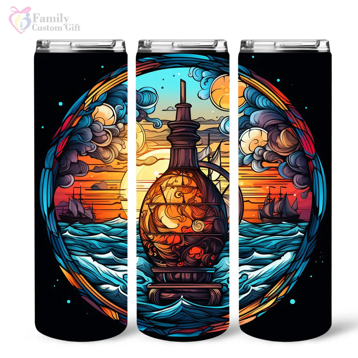 Mysterious Rum In Stained Glass 20oz Skinny Tumbler, Rum Lover, Alcohol Tumbler, Vibrant Tumbler, Trending Tumbler