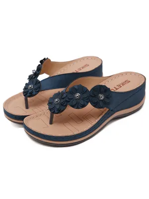 Navy Floral-Strap Thong