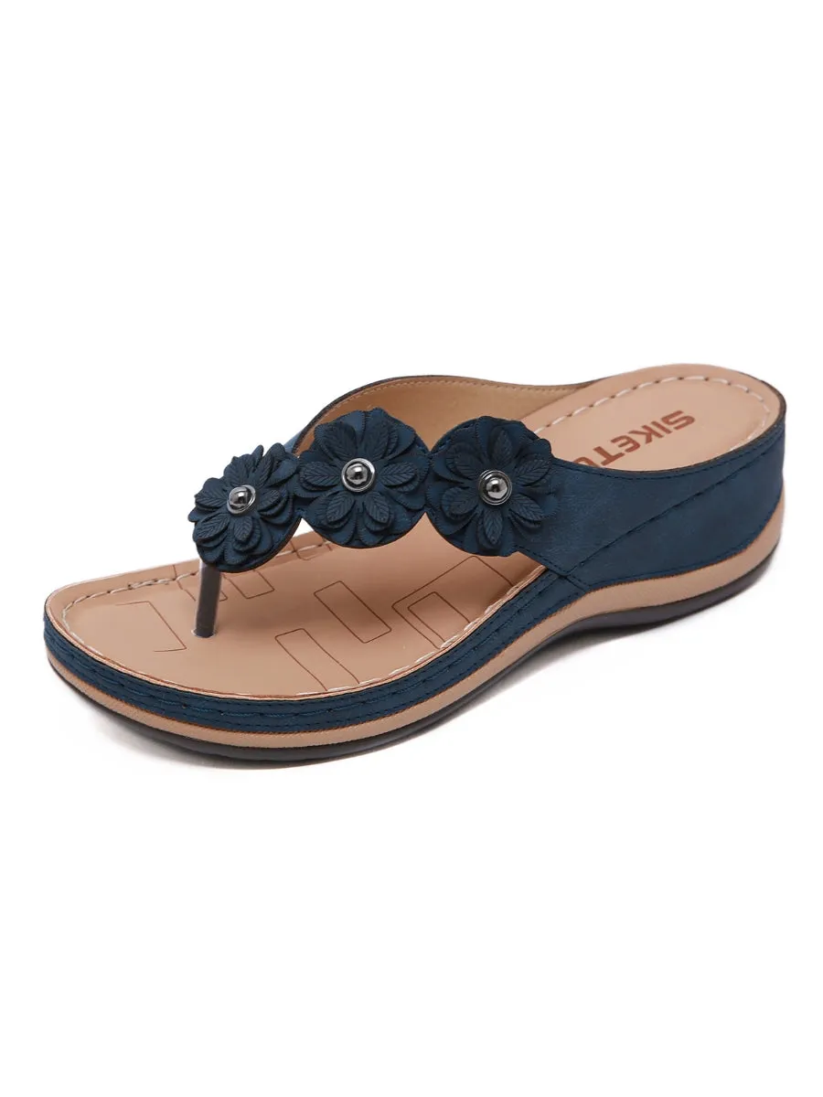 Navy Floral-Strap Thong