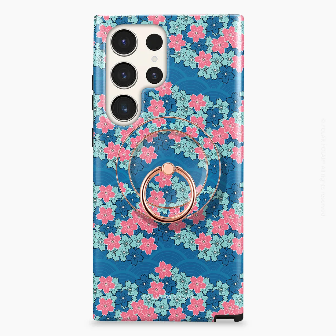 Navy Sakura Wave - Rose Gold MagSafe Phone Grip and Ring Holder Stand