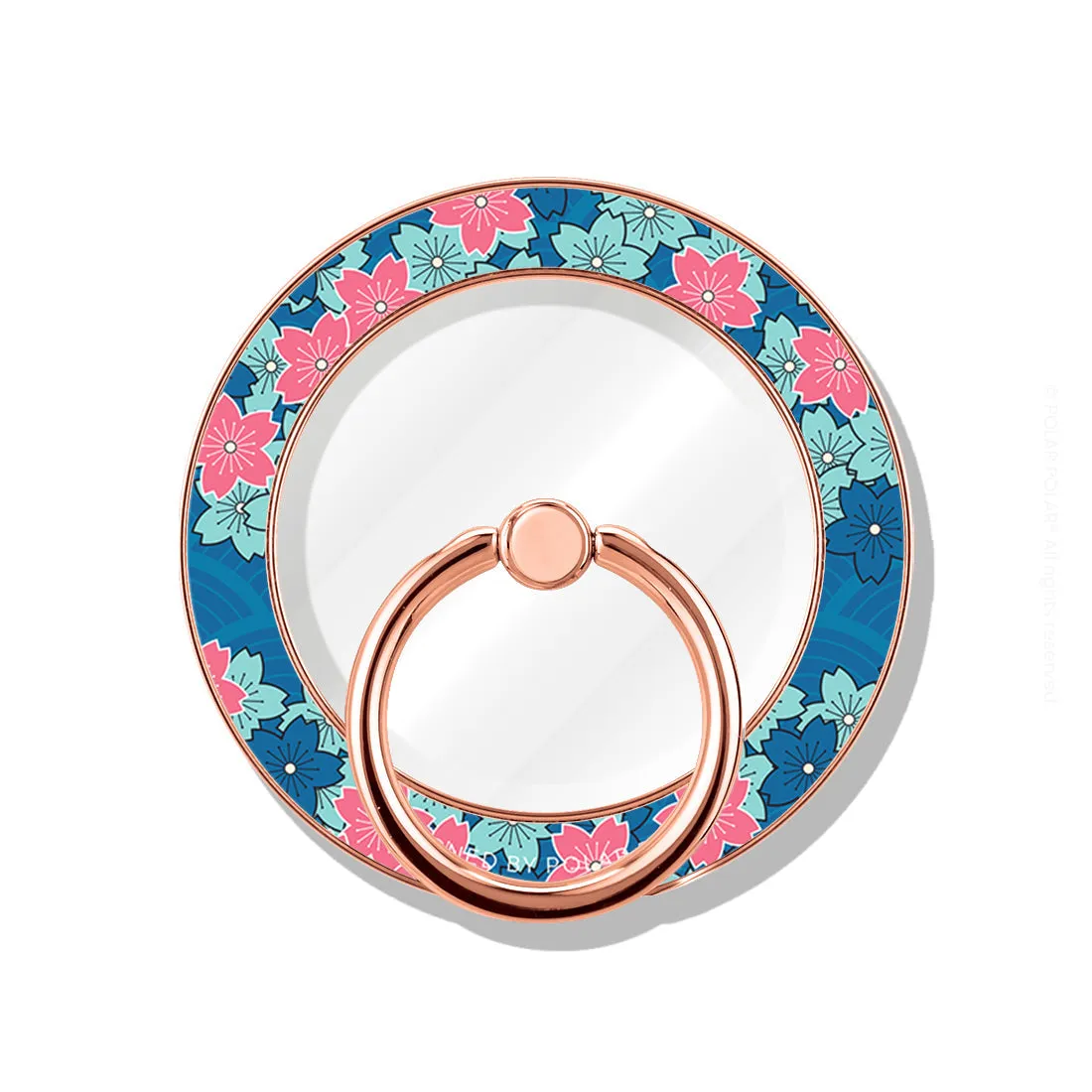Navy Sakura Wave - Rose Gold MagSafe Phone Grip and Ring Holder Stand