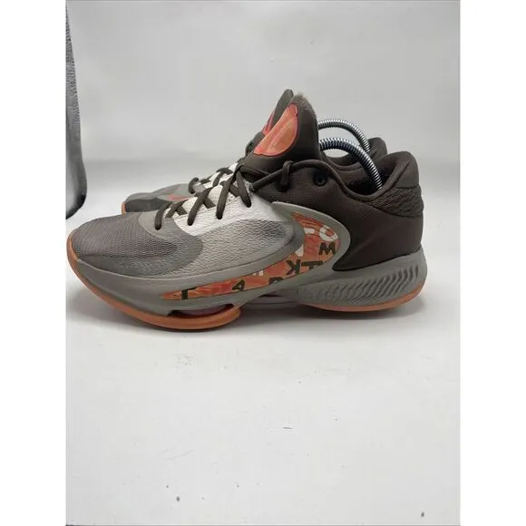 Nike Zoom Freak 4 Men Size 9.5 Gray Orange Letter Bros Basketball Shoes 3740