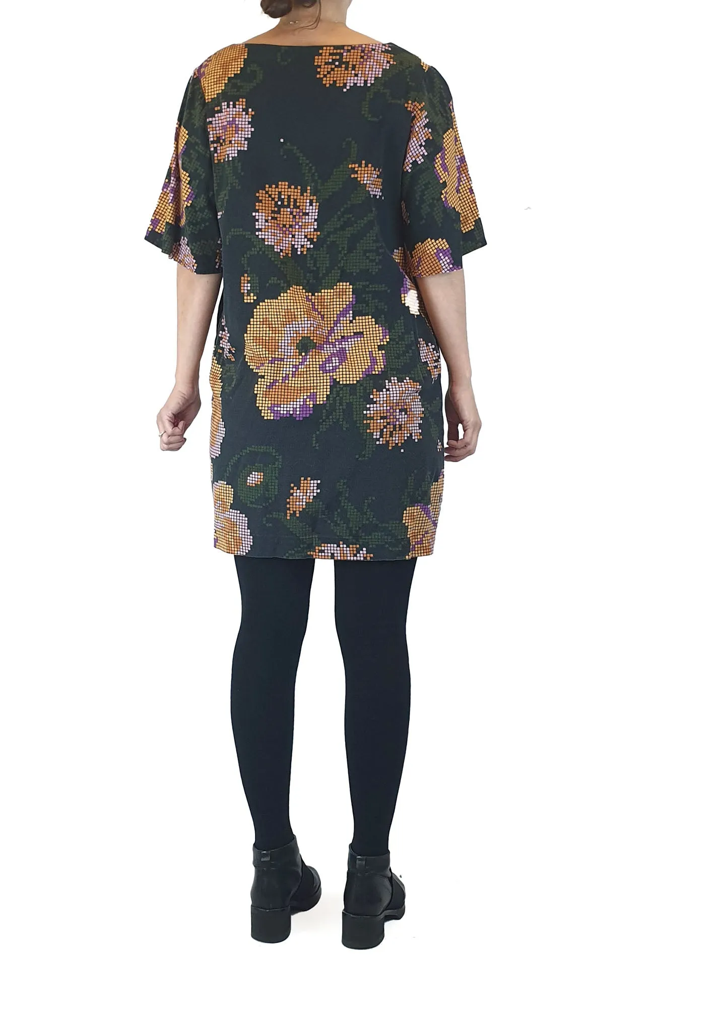 Obus black digital look flower print dress size 1
