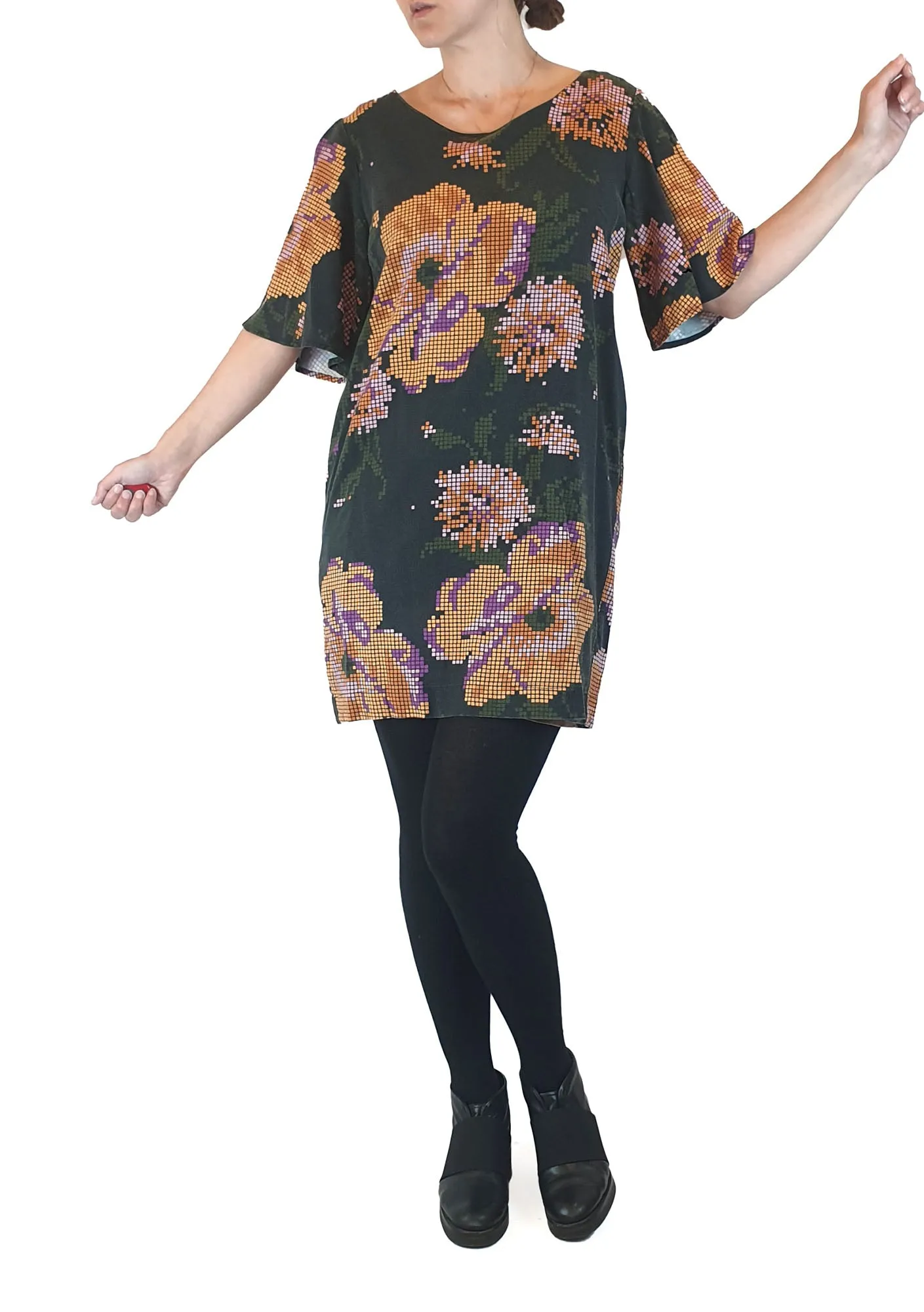 Obus black digital look flower print dress size 1