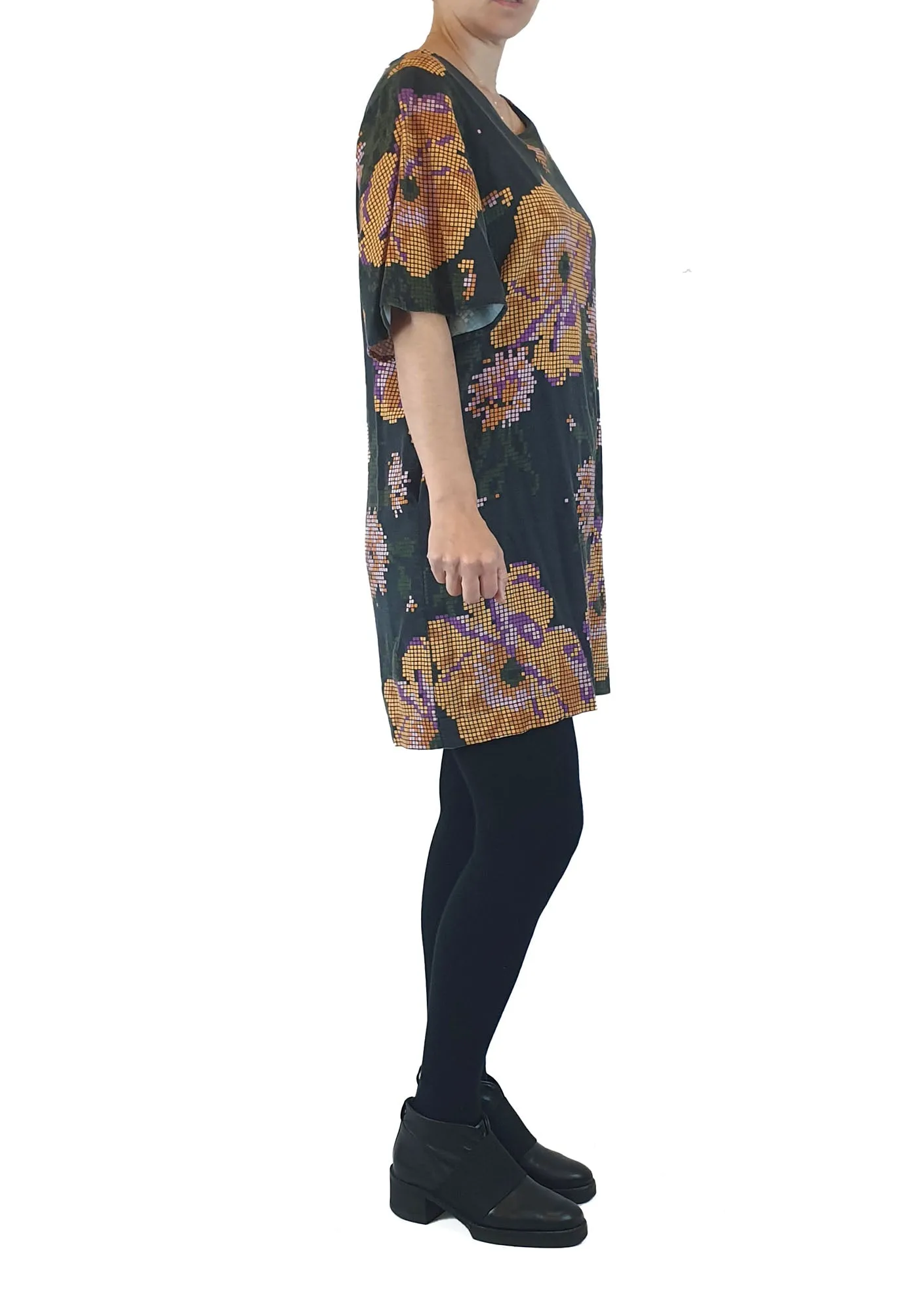 Obus black digital look flower print dress size 1