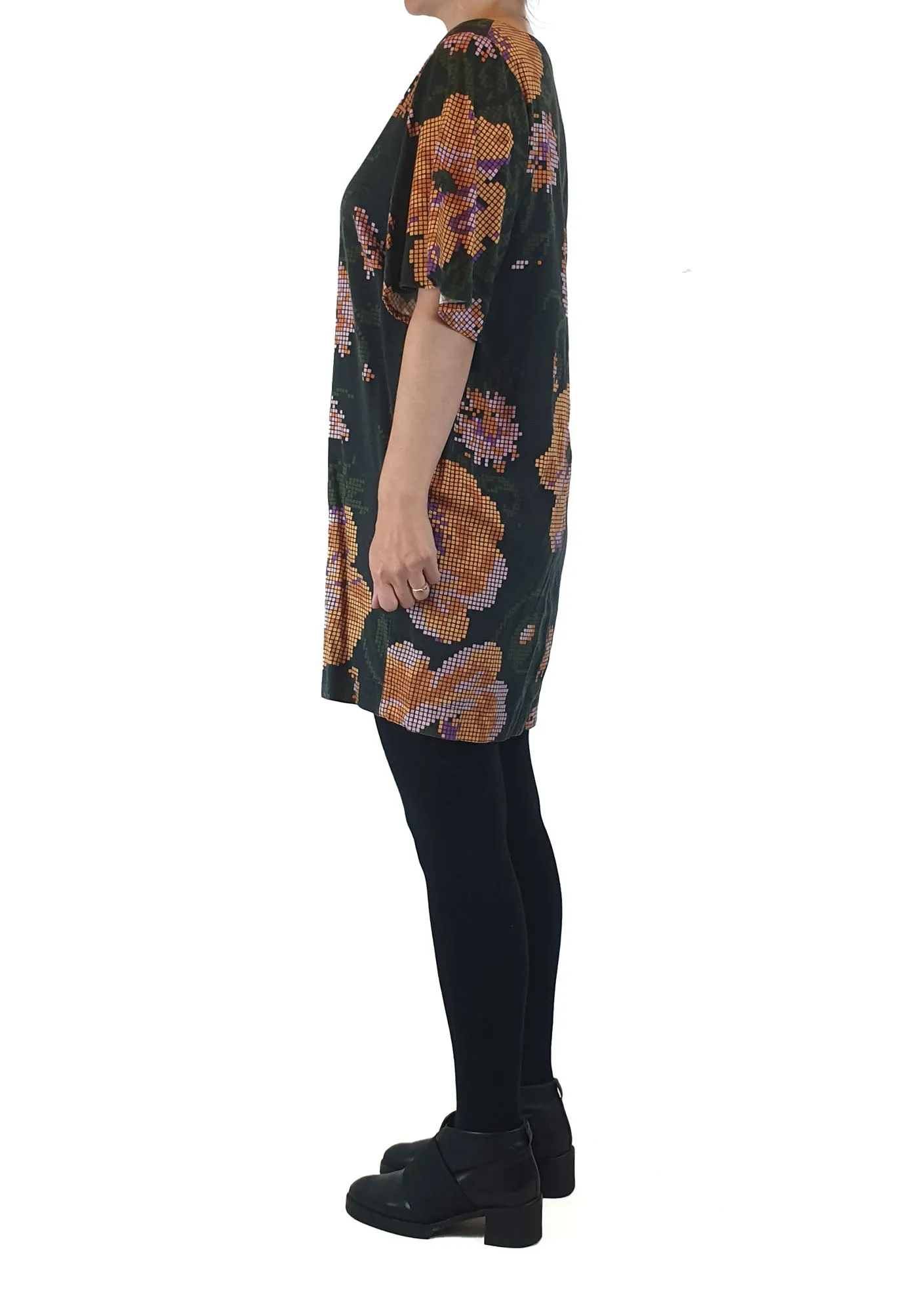 Obus black digital look flower print dress size 1