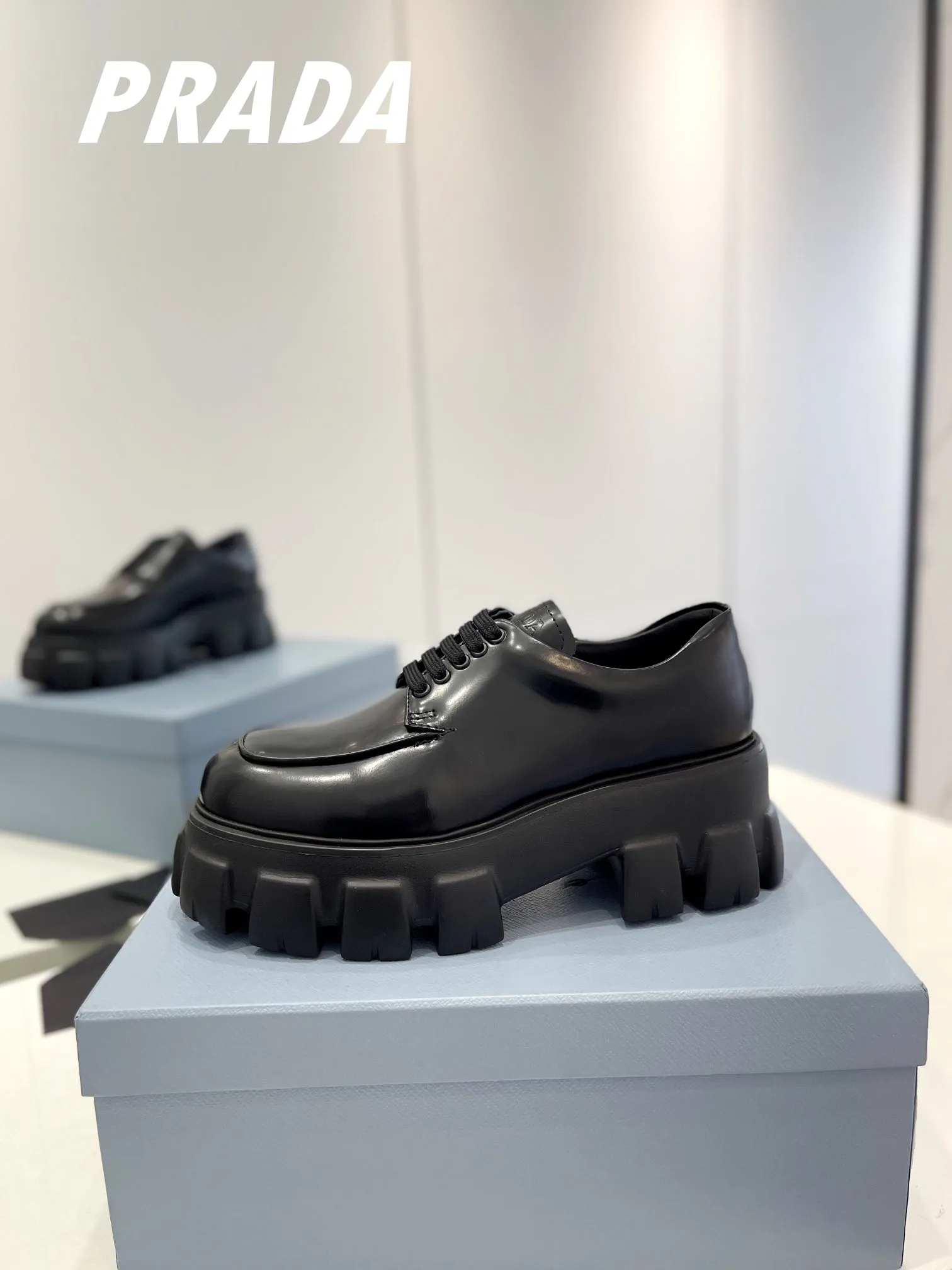 PRA BRUSHED LEATHER MONOLITH LACE-UP LOAFERS BLACK
