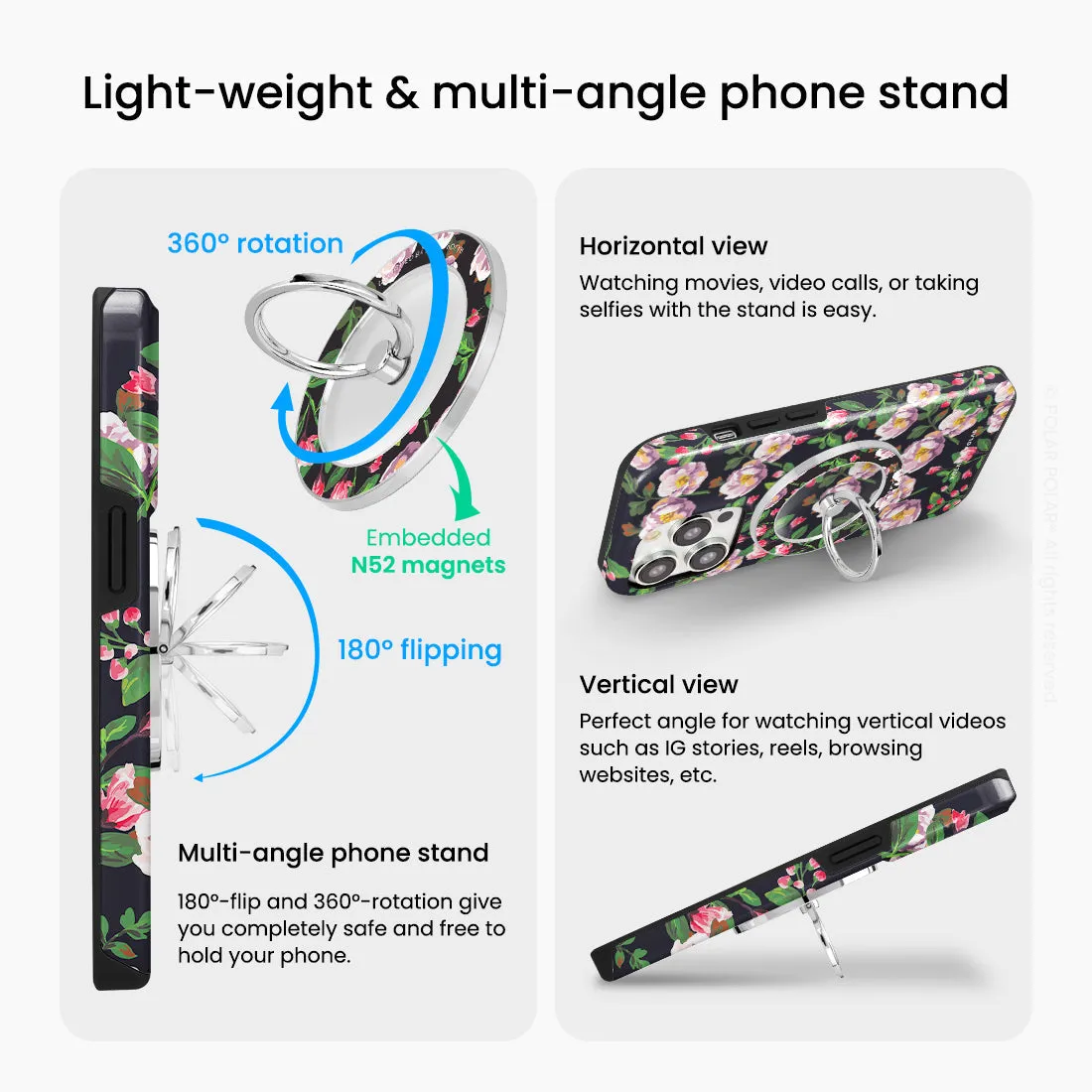 Purple Camellias - Silver MagSafe Phone Grip and Ring Holder Stand