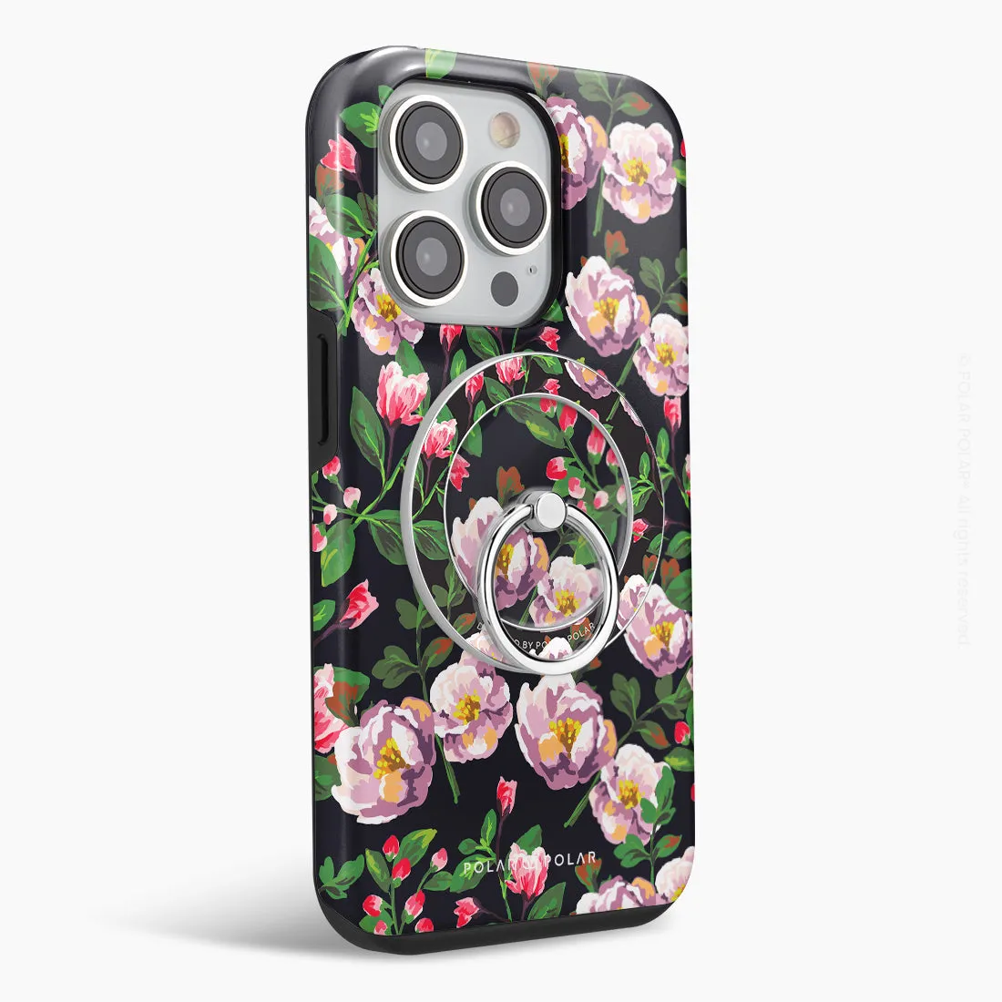 Purple Camellias - Silver MagSafe Phone Grip and Ring Holder Stand