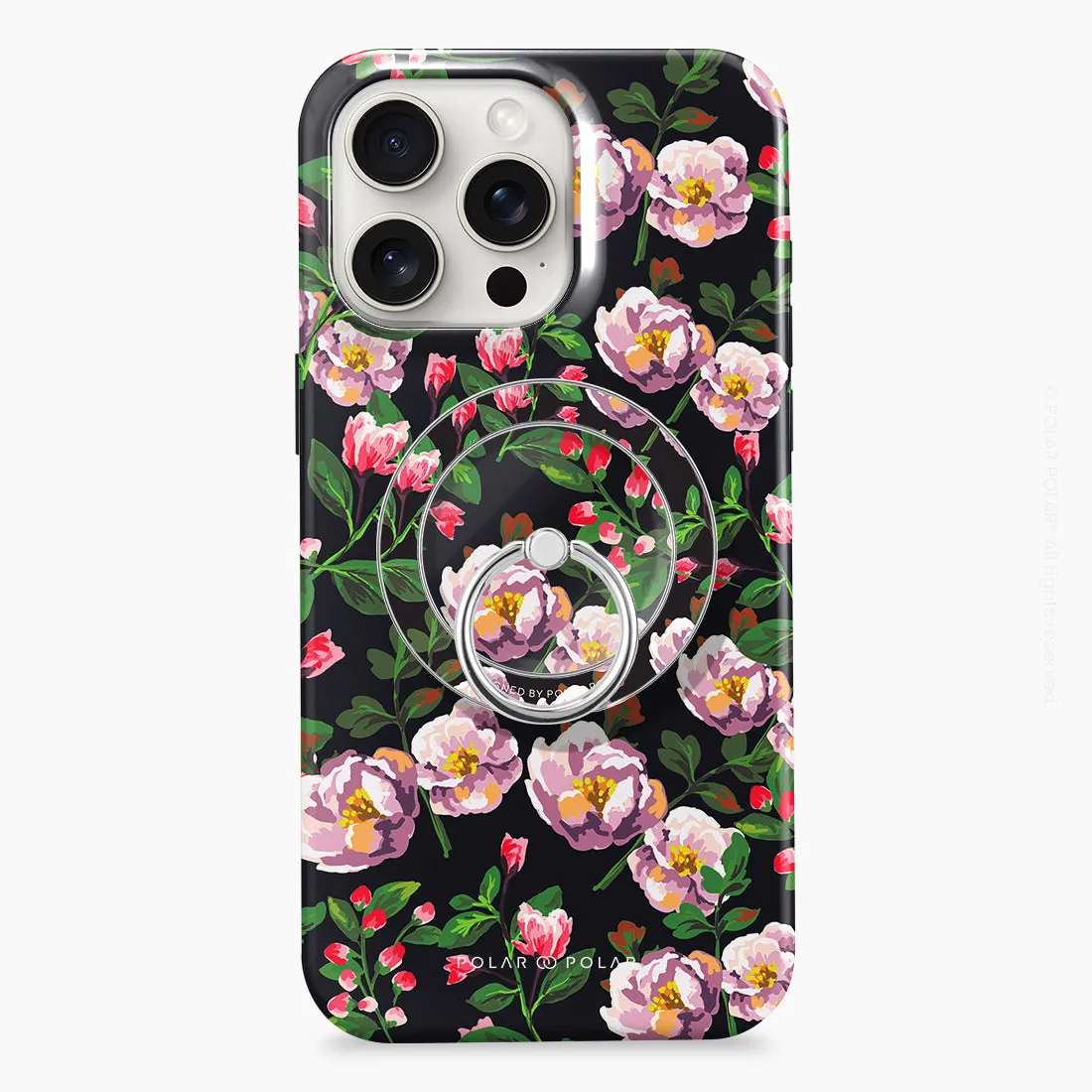 Purple Camellias - Silver MagSafe Phone Grip and Ring Holder Stand
