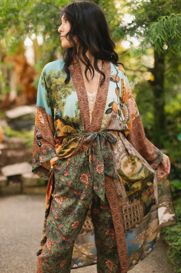 "Secret Garden" Lush Long Belted Kimono Jacket
