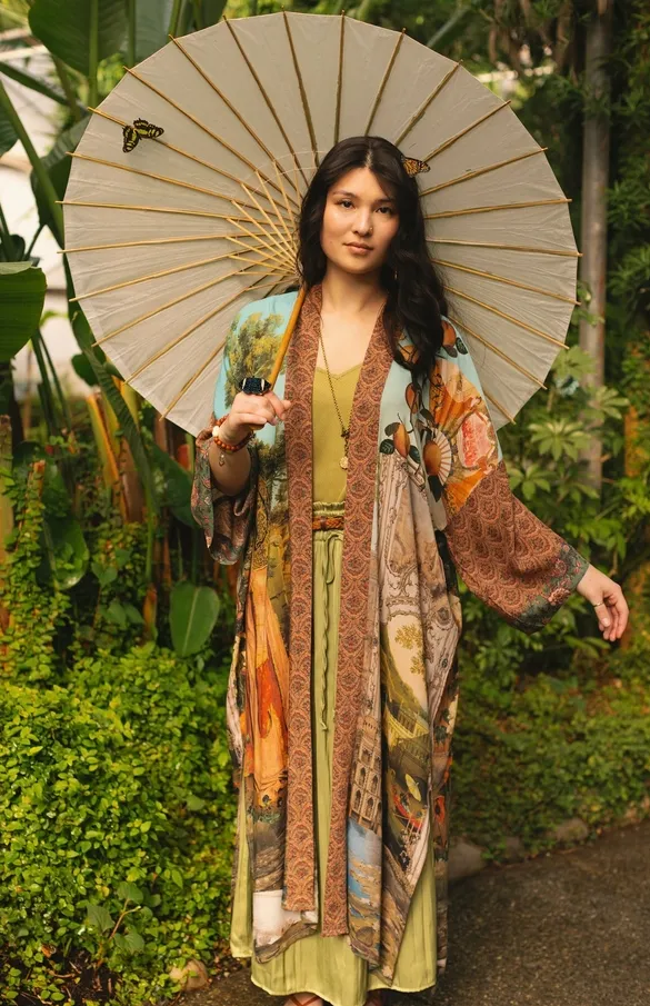"Secret Garden" Lush Long Belted Kimono Jacket