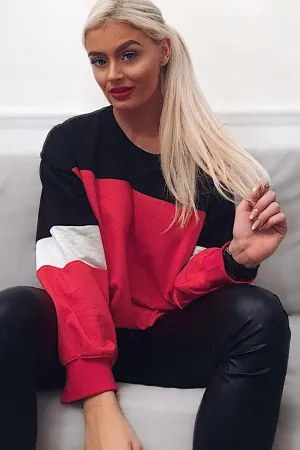 Red Black And Grey Elasticated Cropped Jumper - Dani