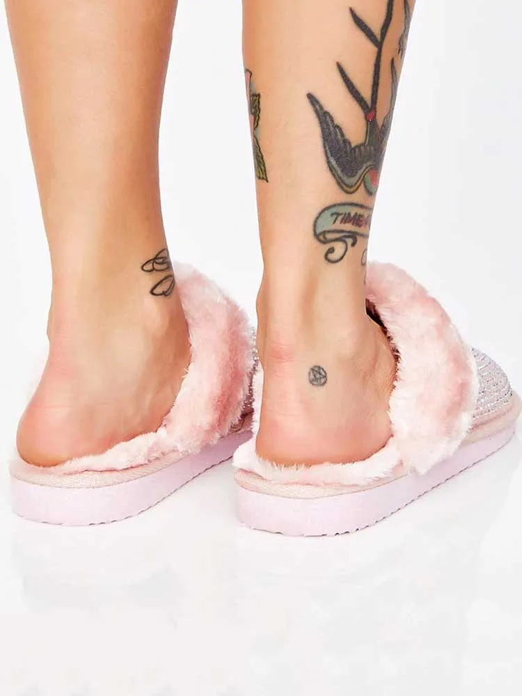 Rhinestones Warm Furry Slippers