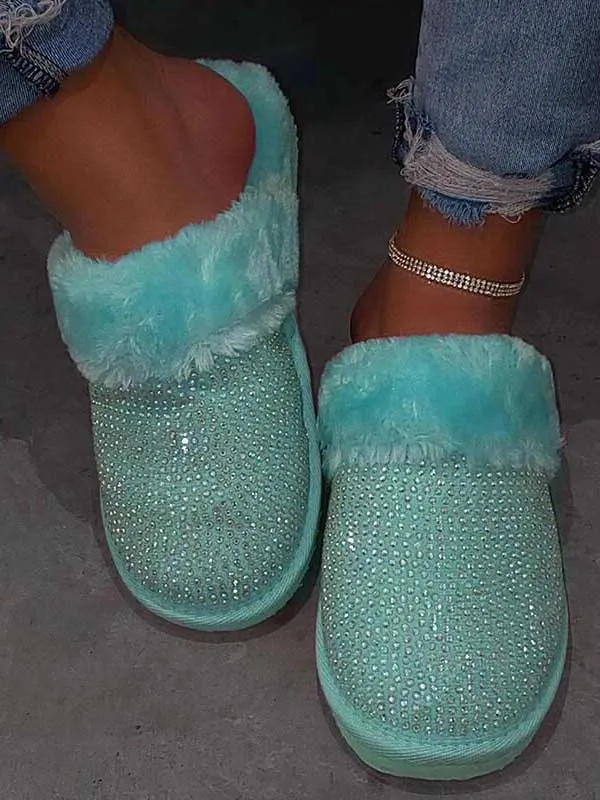 Rhinestones Warm Furry Slippers