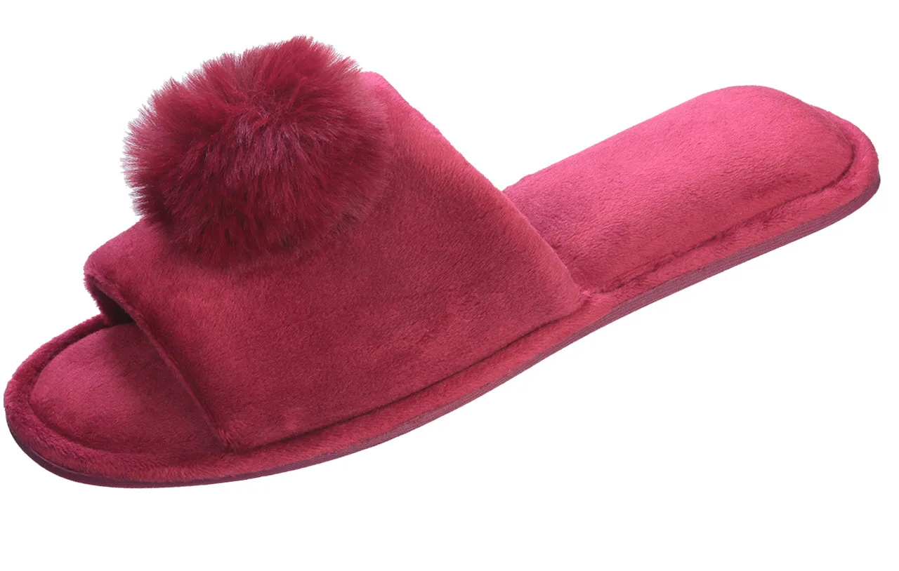 Roxoni Women’s Slippers Lovely Velvet Pom-pom Open Toe House Slides