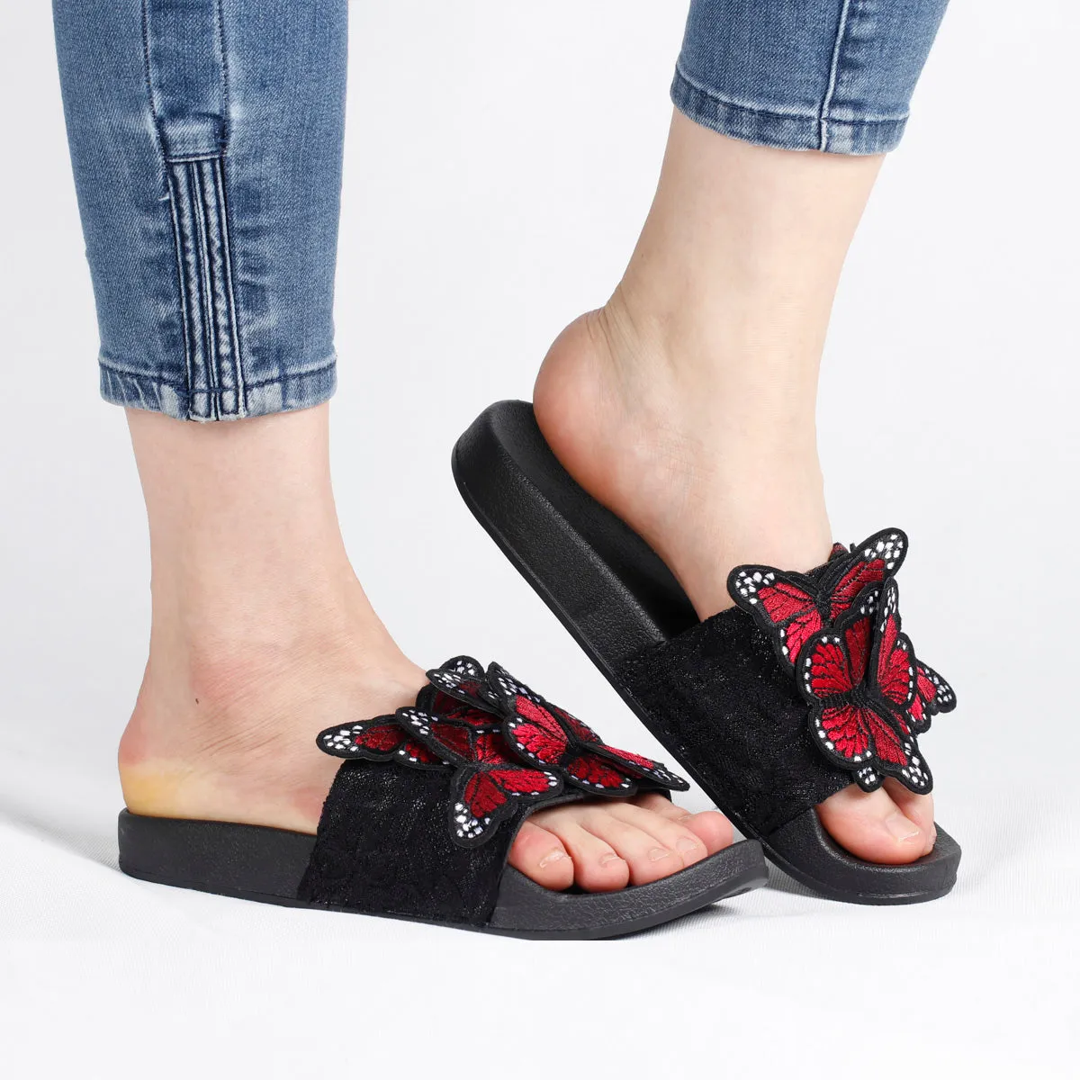 RXFSP Bow Embroidered Butterfly Slipper