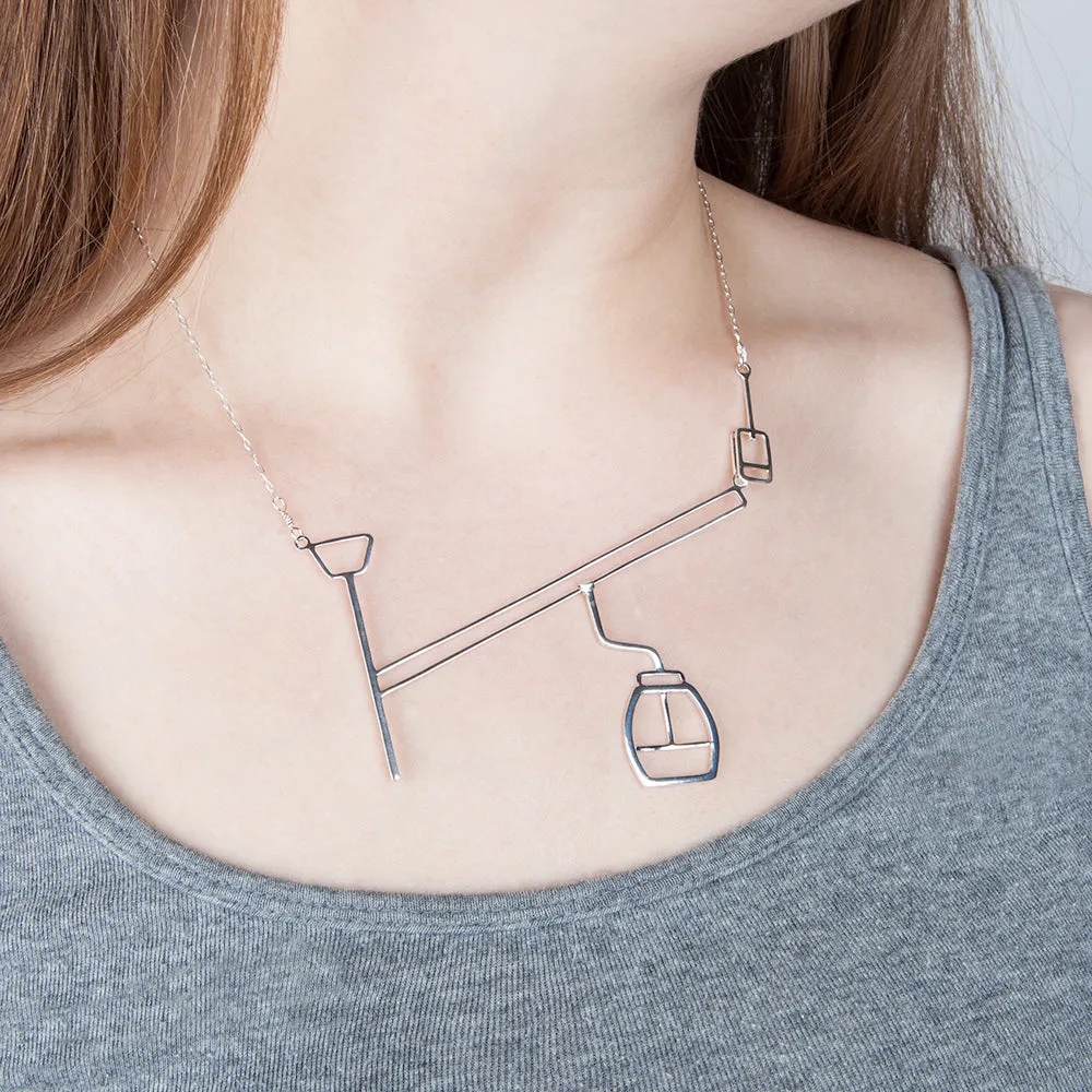 Ski Lift with Moving Gondola Necklace