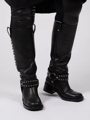 Strategia Sort boots med lenke, nagler og butt tå