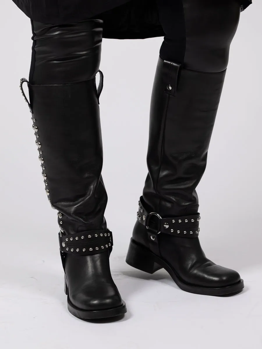 Strategia Sort boots med lenke, nagler og butt tå