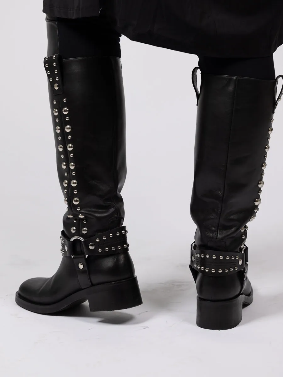Strategia Sort boots med lenke, nagler og butt tå