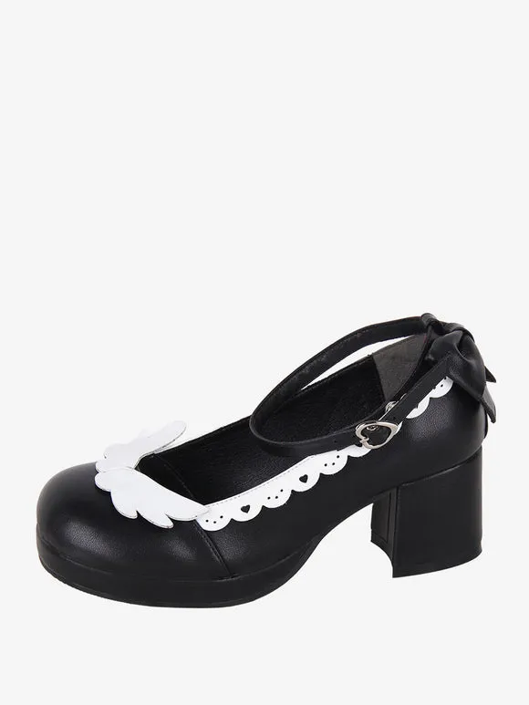 Sweet Lolita Footwear Black Bow Bows Round Toe PU Leather Lolita Shoes