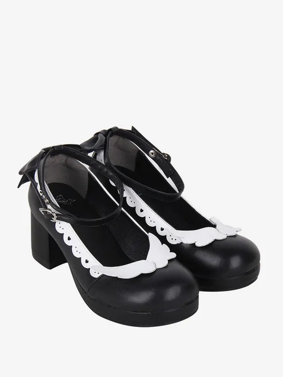 Sweet Lolita Footwear Black Bow Bows Round Toe PU Leather Lolita Shoes