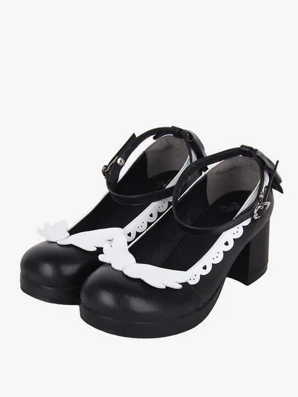 Sweet Lolita Footwear Black Bow Bows Round Toe PU Leather Lolita Shoes