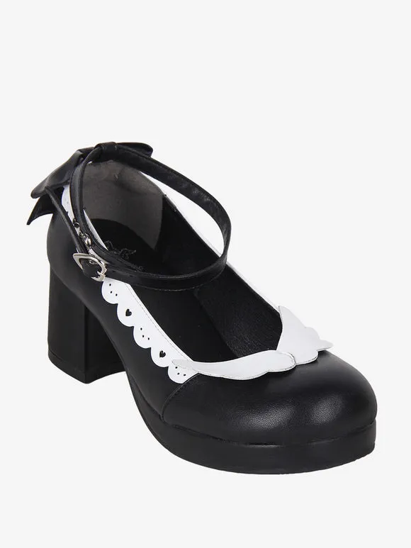 Sweet Lolita Footwear Black Bow Bows Round Toe PU Leather Lolita Shoes