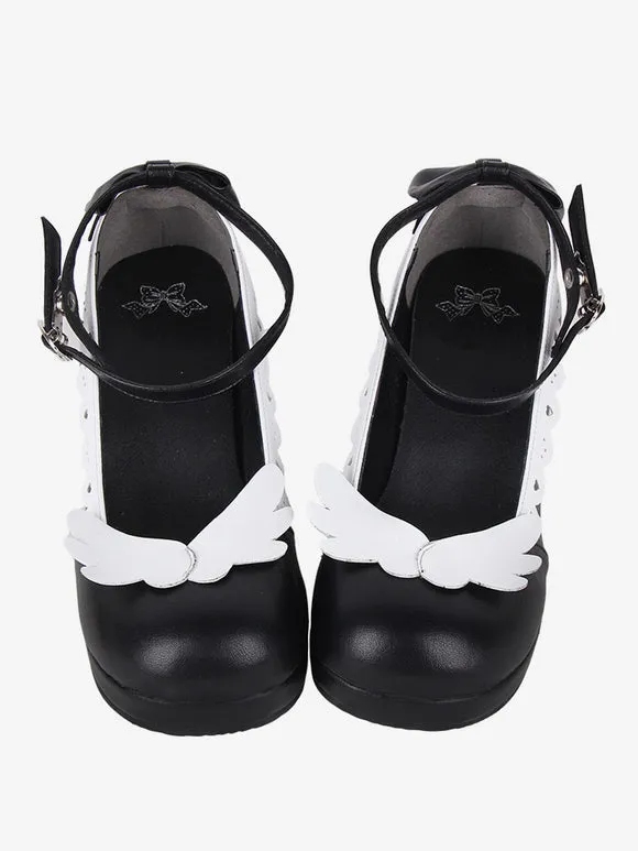 Sweet Lolita Footwear Black Bow Bows Round Toe PU Leather Lolita Shoes